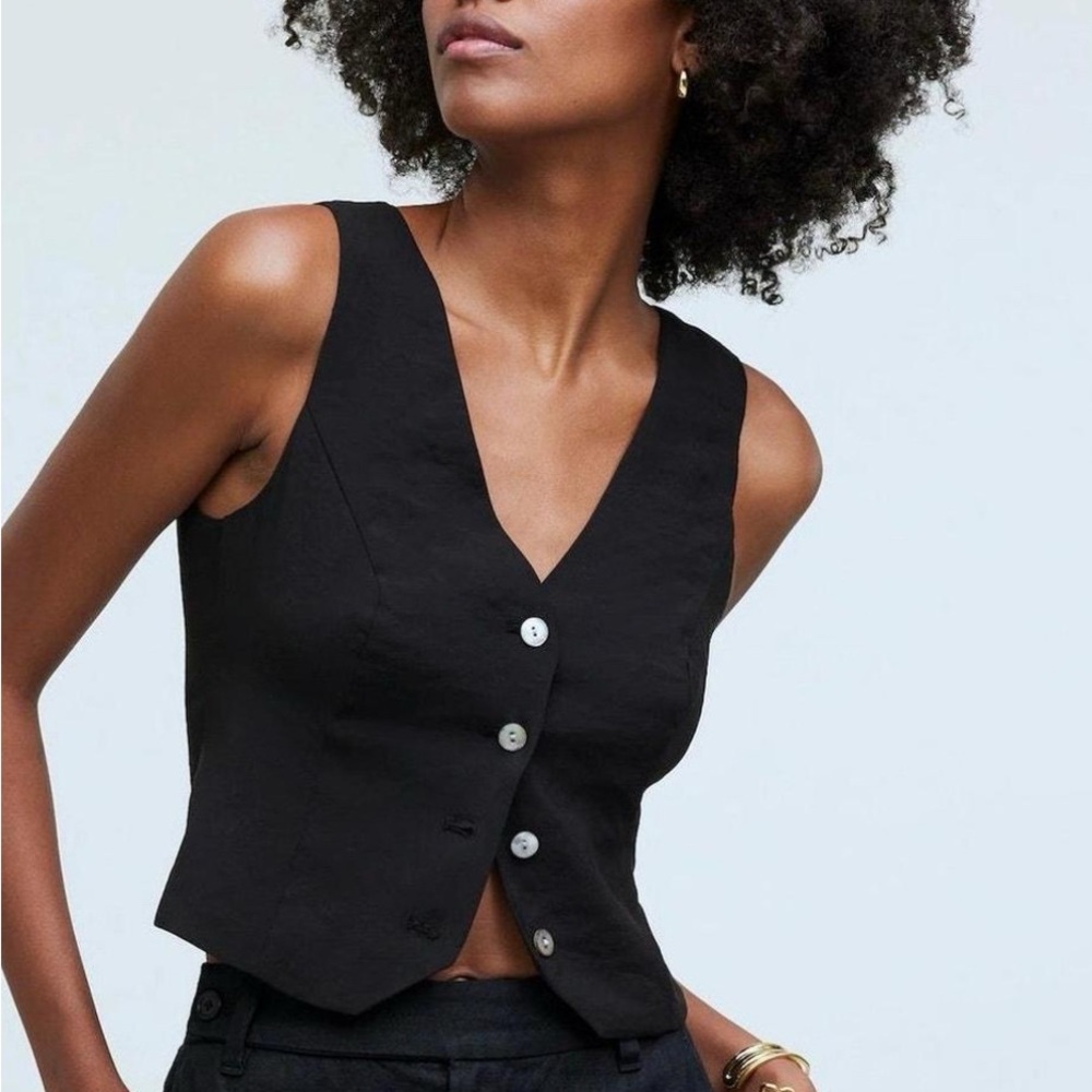 Madewell Black Bustier Buttoned Top